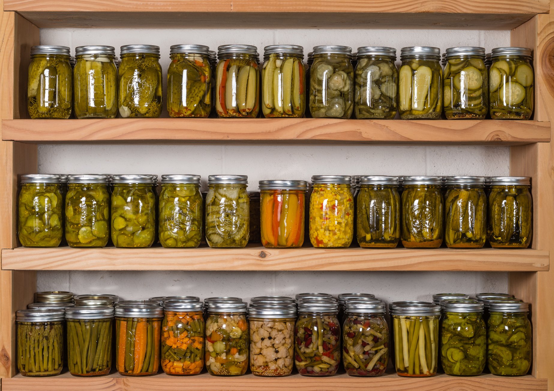 Storage shelves with canned food